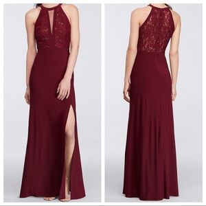 Long Halter Split Front Dress with Illusion Cutout